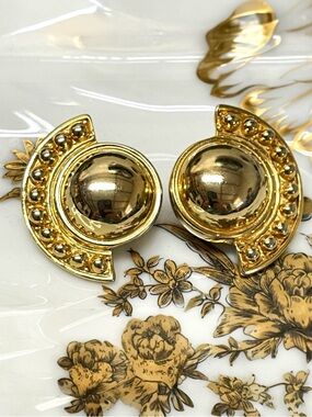Vintage 80s Paolo Gucci Gold Tone Clip On Earrings Chunky Dome Statement